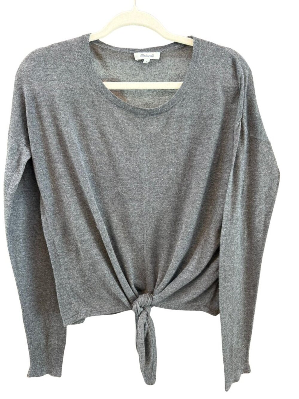 Madewell Gray Tie Front Lightweight Sweater Knit Long Sleeve Top Medium